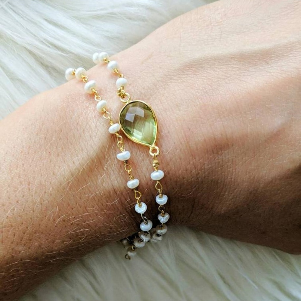 * Handmade * Prasiolite and Pearl Vermeil Bracelet